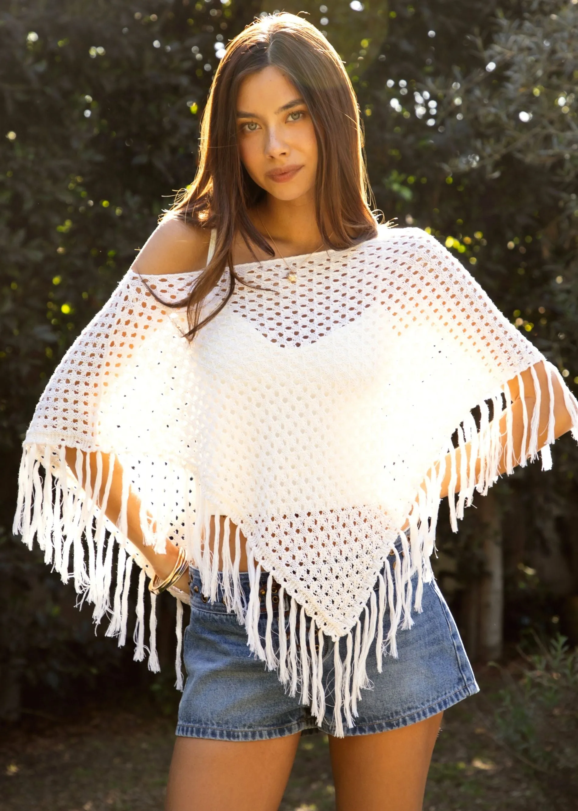 Tivona Open Crochet Fringe Poncho ★ Cream sold by Rock N Rags product image thumbnail 3
