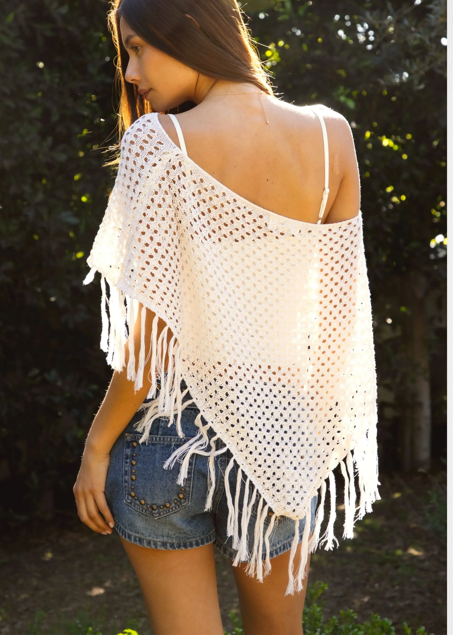 Tivona Open Crochet Fringe Poncho ★ Cream sold by Rock N Rags product image thumbnail 2