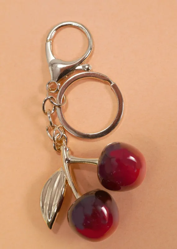 Smooth Cherry Bag Charm Keychain ★ Gold made by Rock N Rags