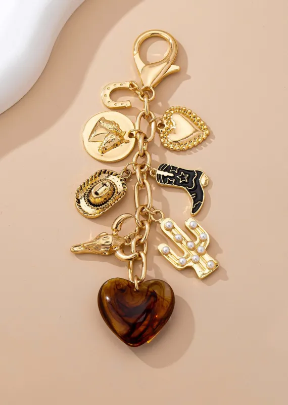 Western Heart Bag Charm Keychain ★ Gold made by Rock N Rags
