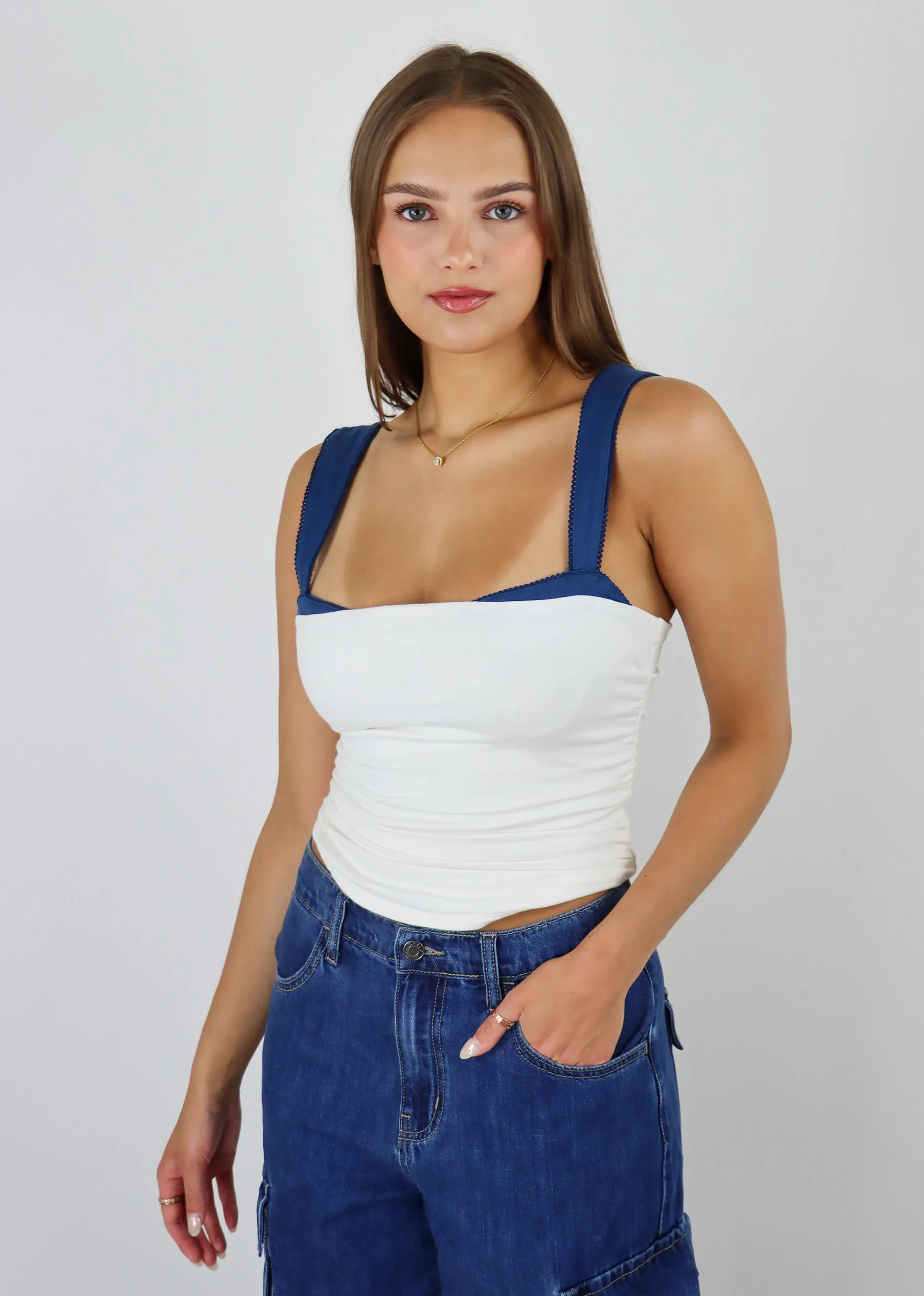 Free People 2 Toned Tank ★ White & Navy sold by Rock N Rags product image thumbnail 2