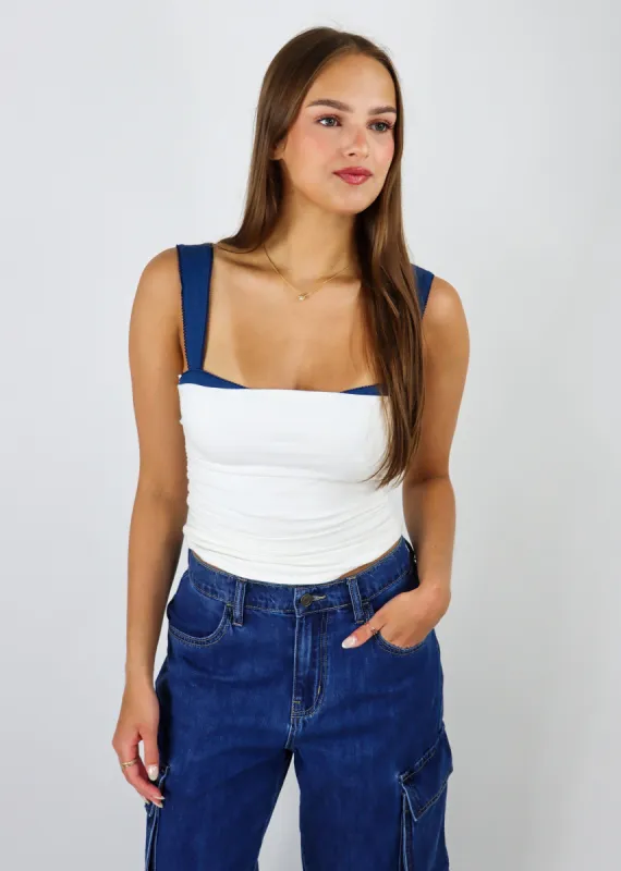 Free People 2 Toned Tank ★ White & Navy sold by Rock N Rags