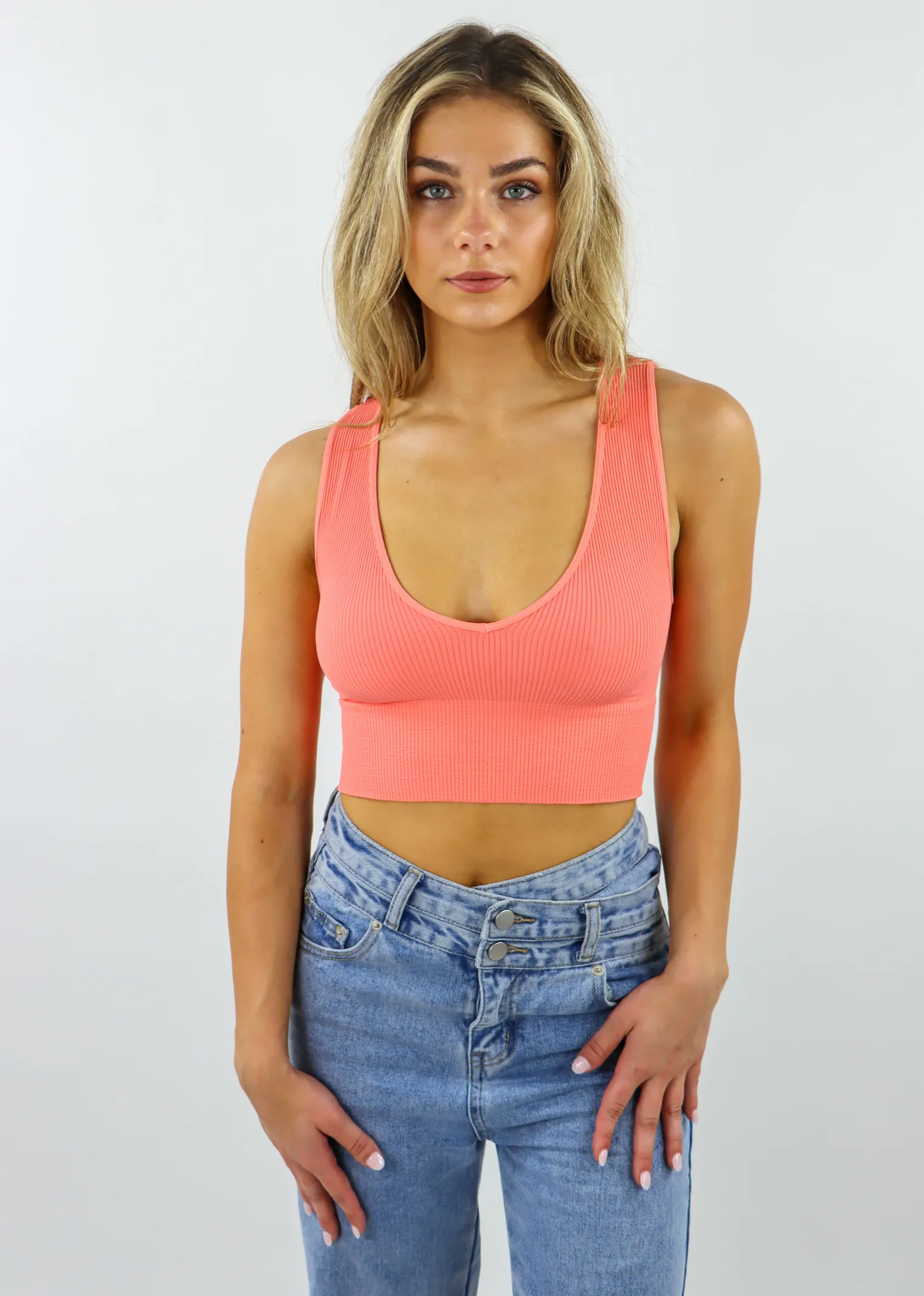 Take The Plunge V-Neck Crop Top ★ Coral sold by Rock N Rags
