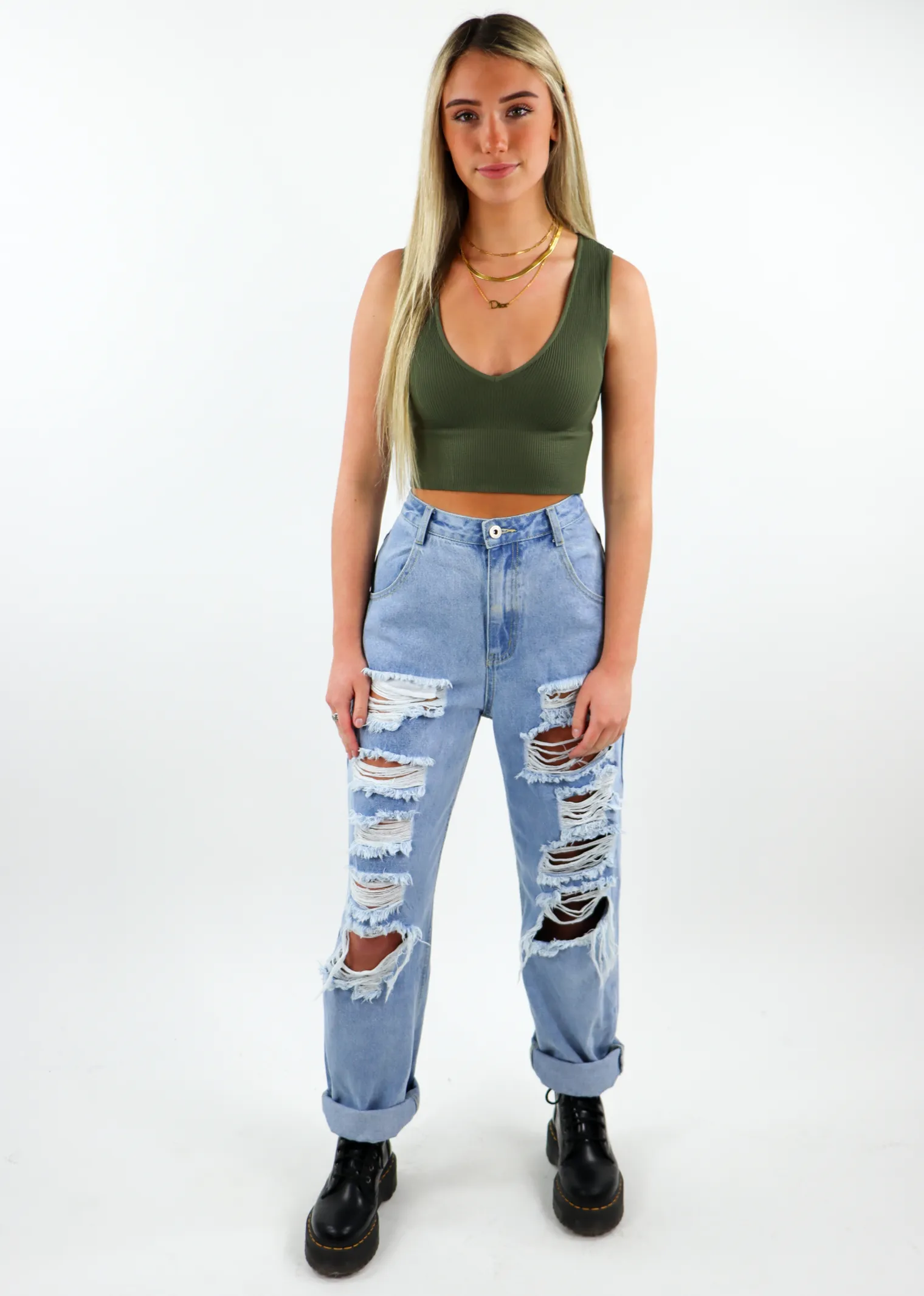 Take The Plunge V-Neck Crop Top ★ Olive sold by Rock N Rags product image thumbnail 4