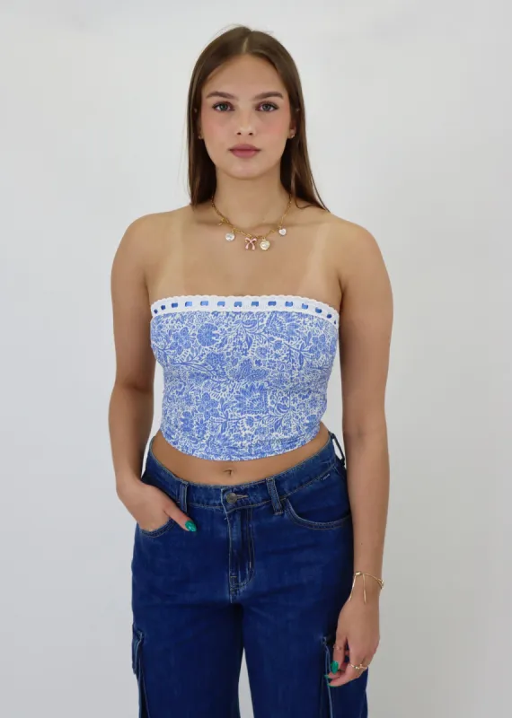 Saturn Tube Top ★ Blue Floral sold by Rock N Rags