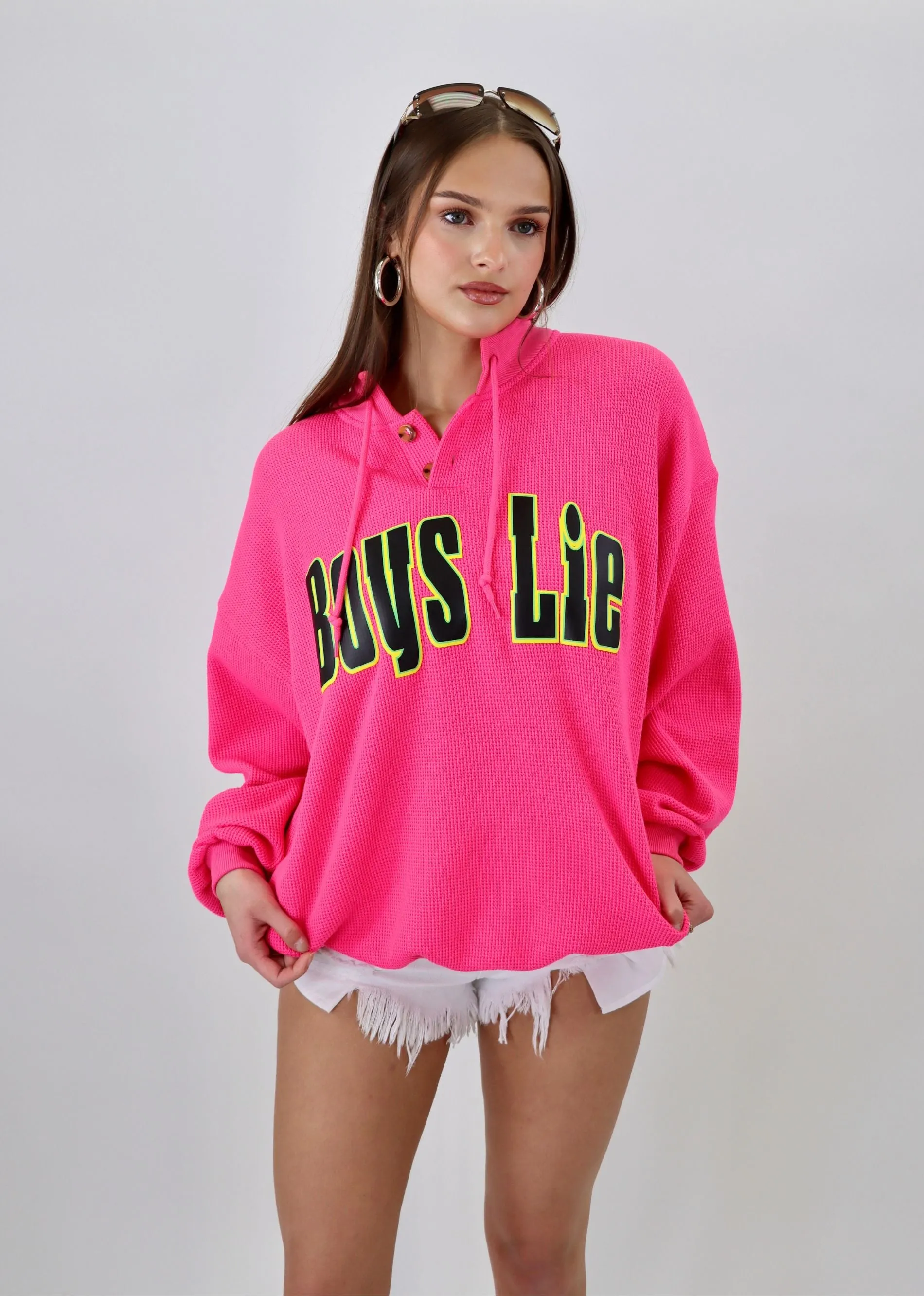 Boys Lie Spunk Thermal Henley Crewneck ★ Hot Pink sold by Rock N Rags product image thumbnail 4