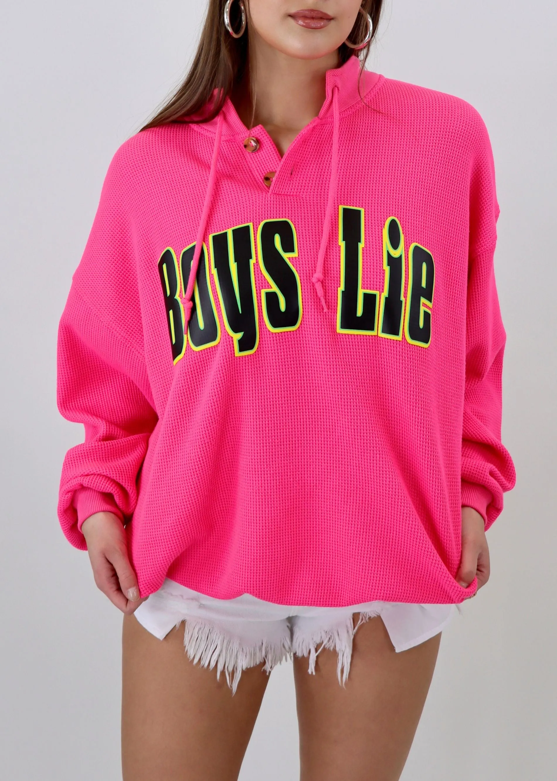 Boys Lie Spunk Thermal Henley Crewneck ★ Hot Pink sold by Rock N Rags product image thumbnail 3