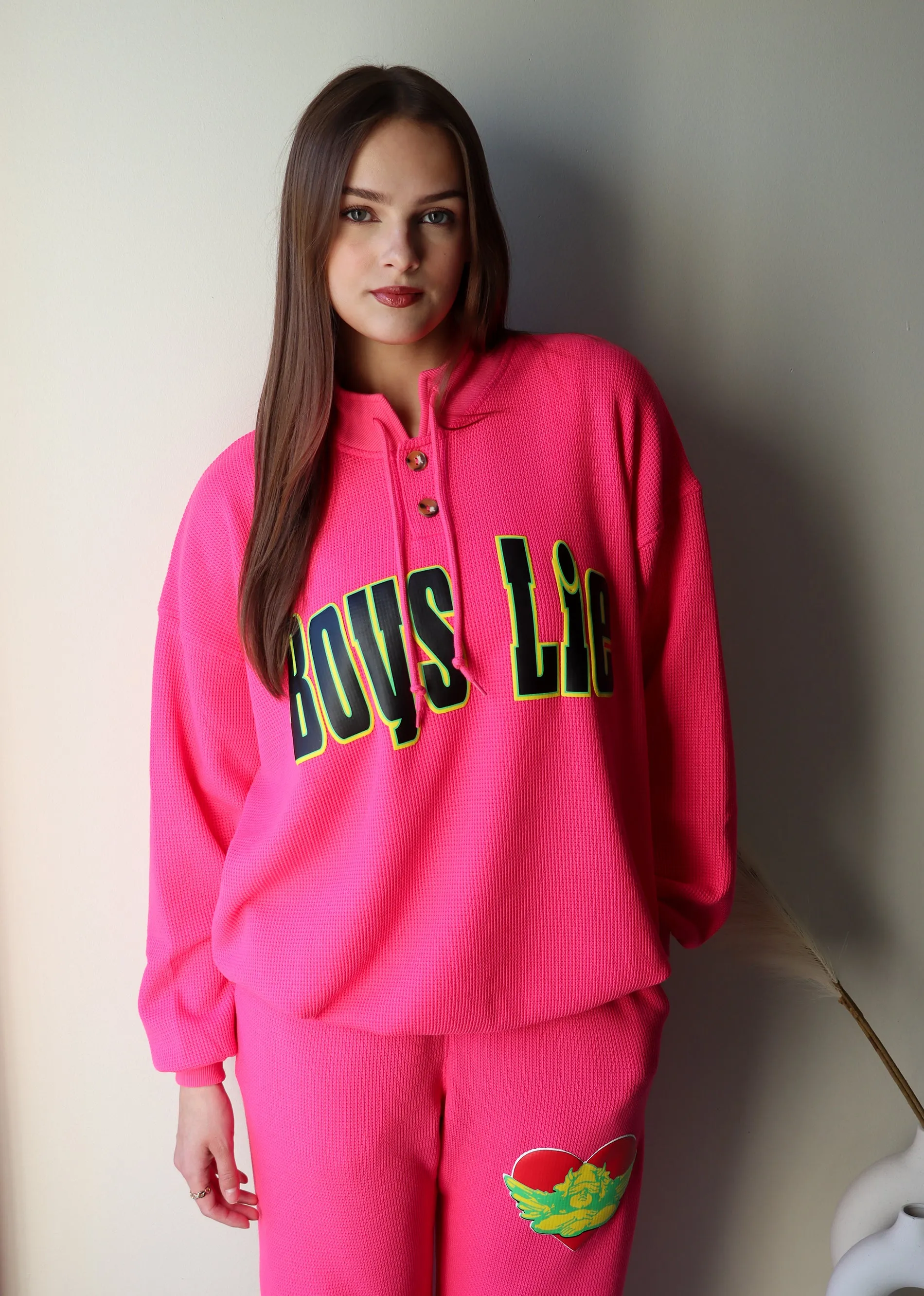 Boys Lie Spunk Thermal Henley Crewneck ★ Hot Pink sold by Rock N Rags product image thumbnail 5