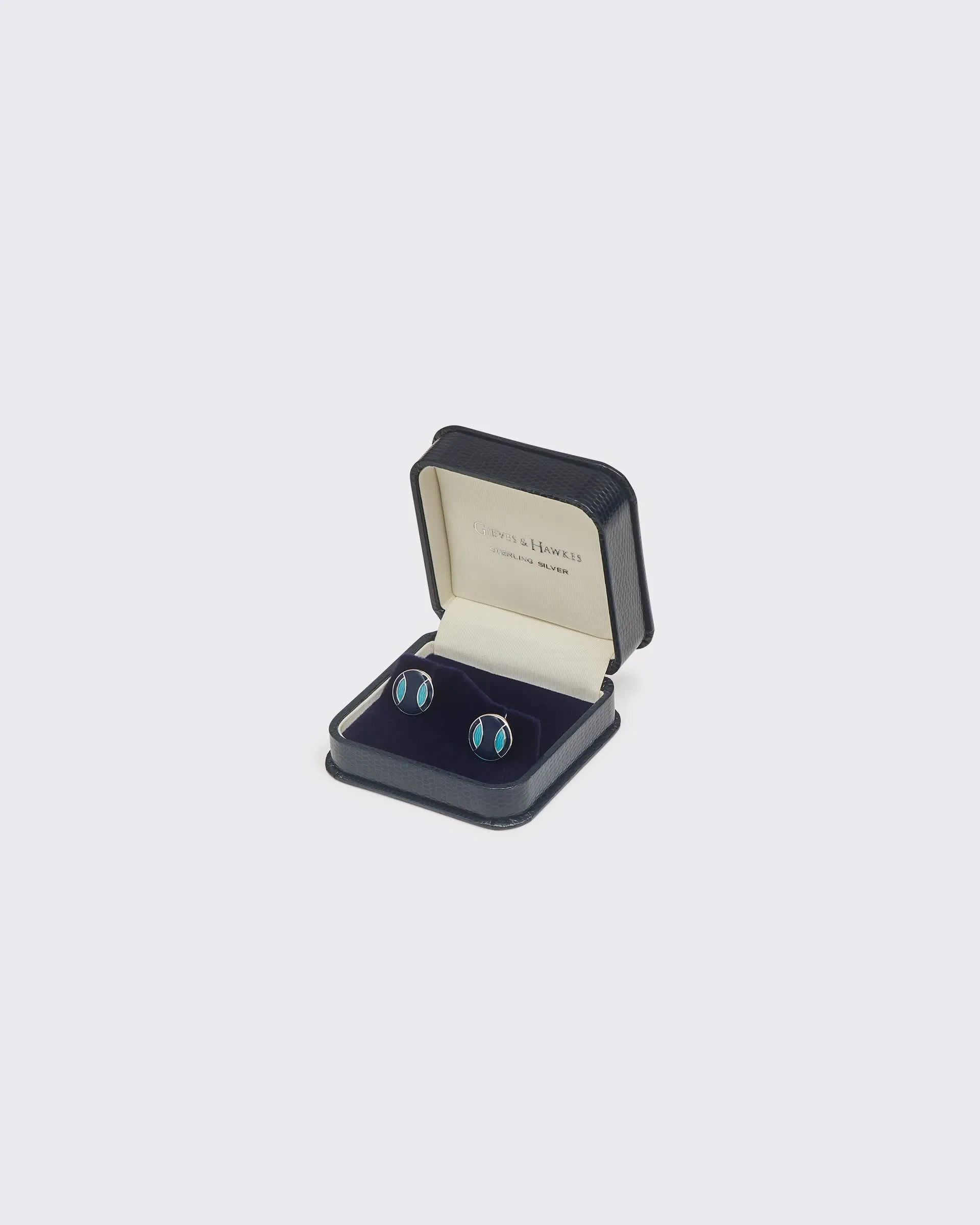 Gravener Sterling Sliver Round Enamel Cufflink Navy & Blue sold by Gieves and Hawkes product image thumbnail 2