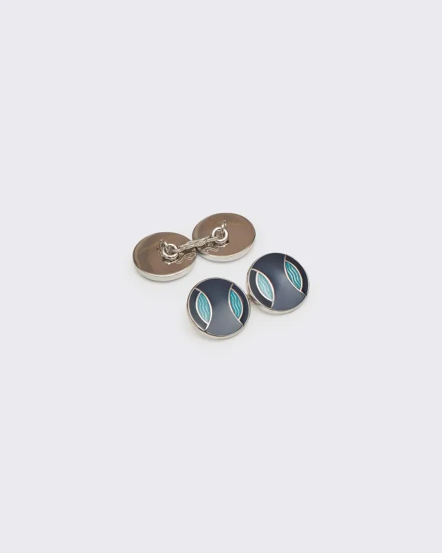 Gravener Sterling Sliver Round Enamel Cufflink Navy & Blue made by Gieves and Hawkes