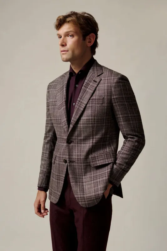 Tavish Check Virgin Wool & Silk Blazer Burgundy made by Gieves and Hawkes