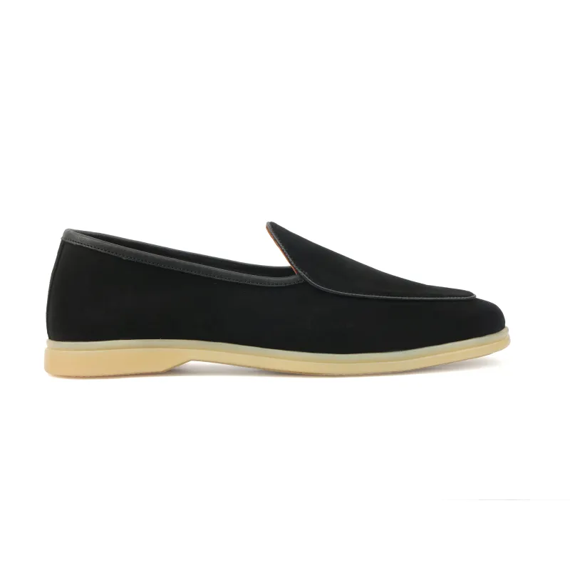 Lorenzo, Belgian Loafer - Castorino Suede Black | Unlined Flex Collection sold by Blkbrd Shoemaker