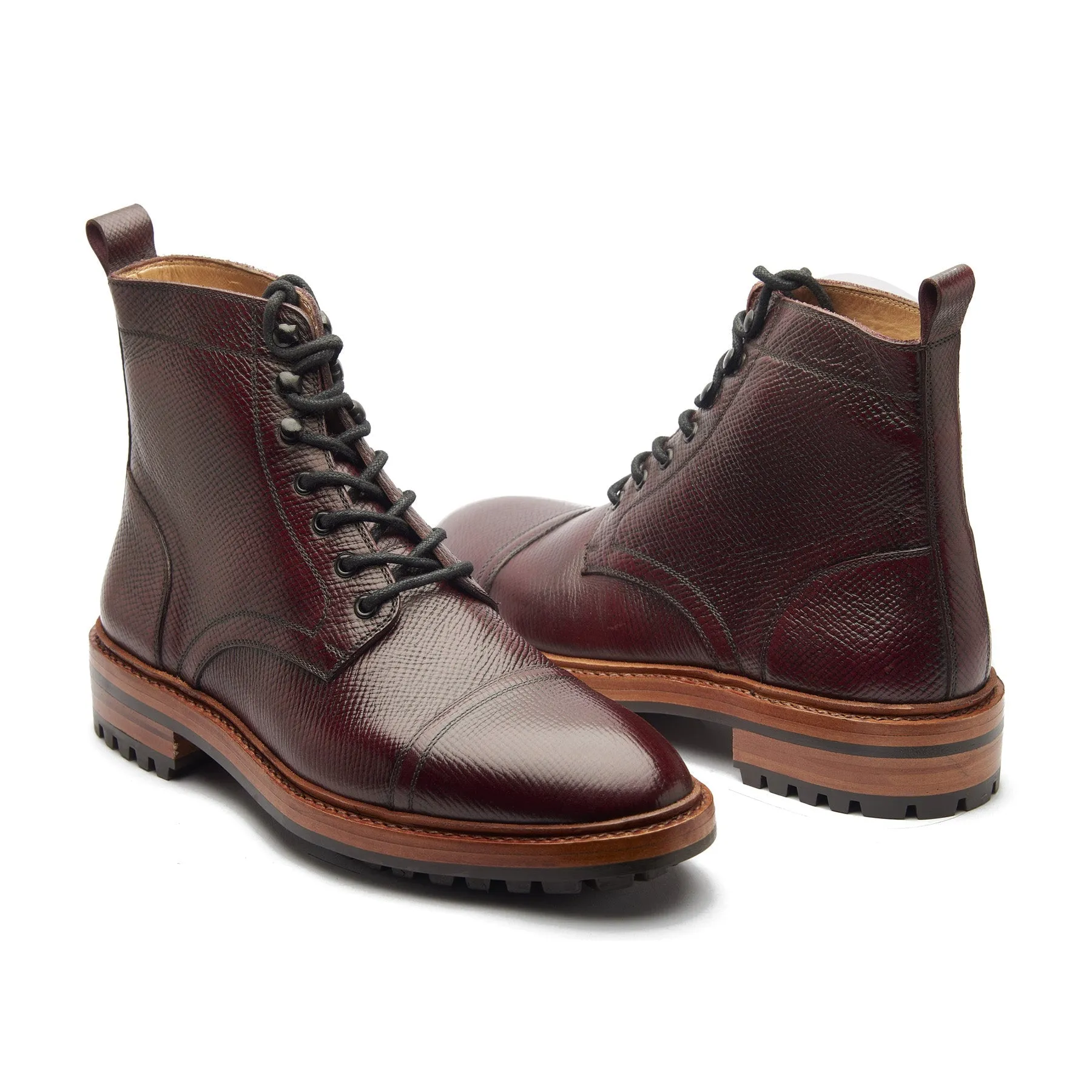 Dixon, Cap-Toe Derby Boot - Hatchgrain Burgundy | Hand Welted Service Boots sold by Blkbrd Shoemaker product image thumbnail 5