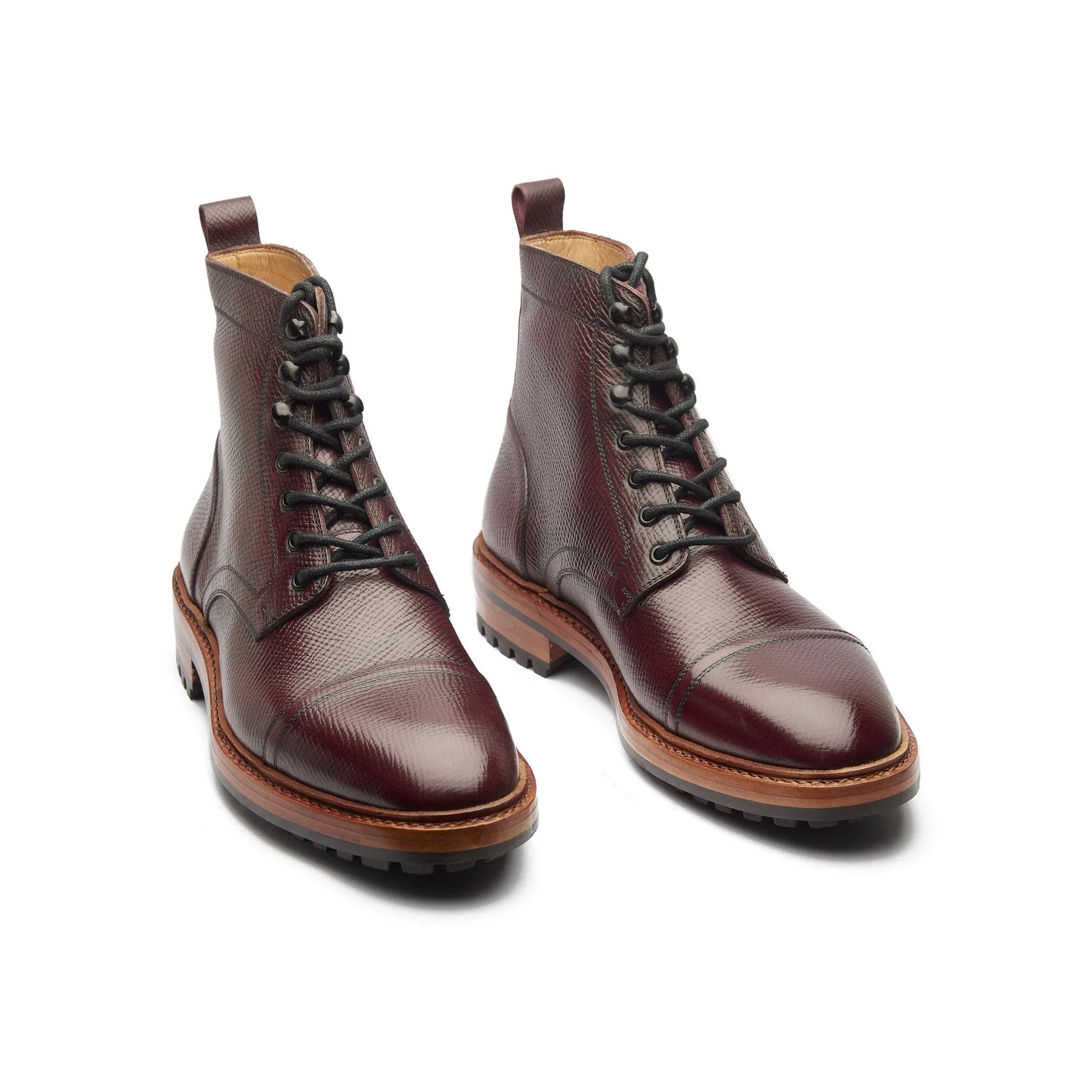 Dixon, Cap-Toe Derby Boot - Hatchgrain Burgundy | Hand Welted Service Boots sold by Blkbrd Shoemaker product image thumbnail 3