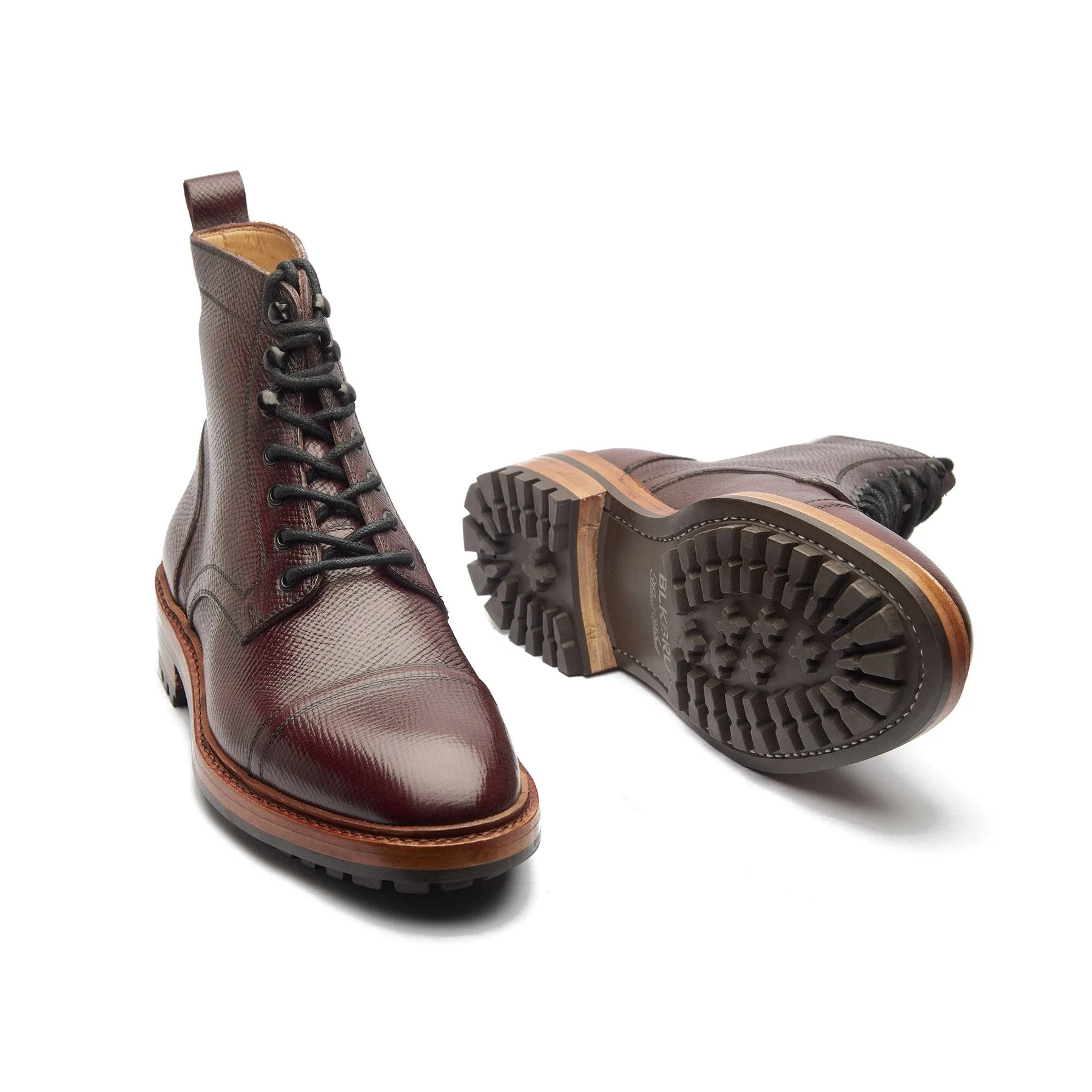 Dixon, Cap-Toe Derby Boot - Hatchgrain Burgundy | Hand Welted Service Boots sold by Blkbrd Shoemaker product image thumbnail 4