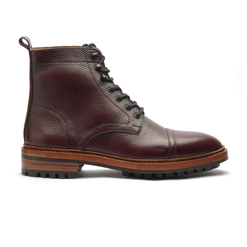Dixon, Cap-Toe Derby Boot - Hatchgrain Burgundy | Hand Welted Service Boots made by Blkbrd Shoemaker