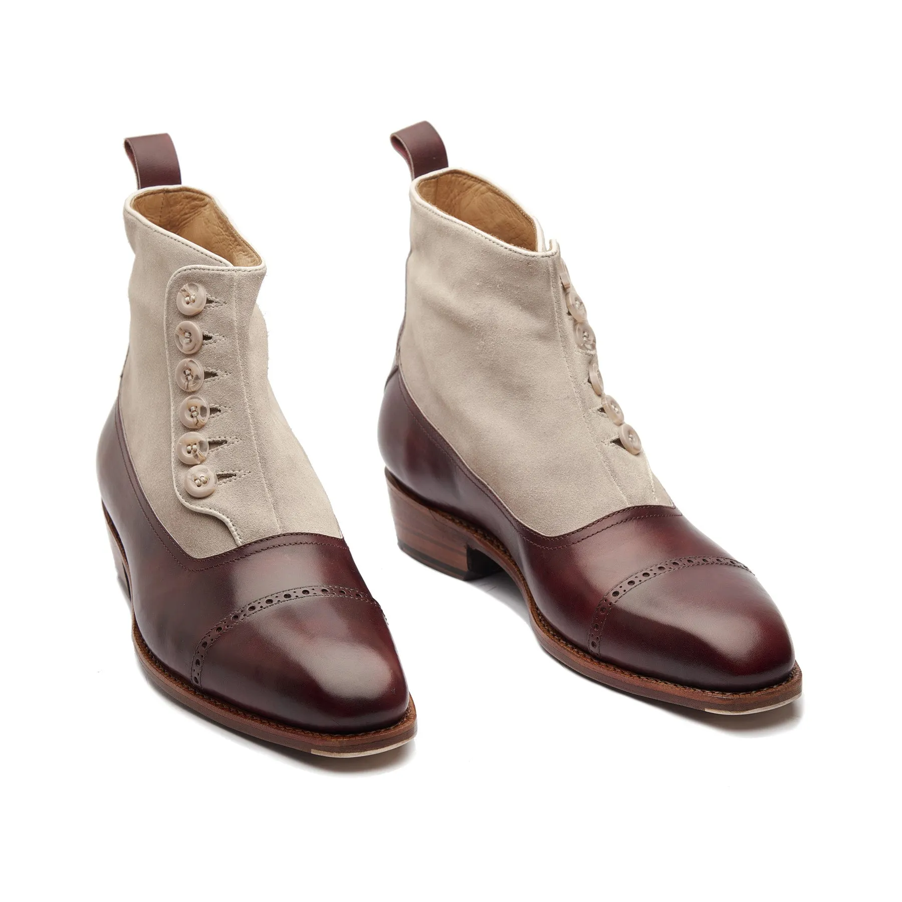 Esquire, Button Boot - Plum Museum Calf Ivory Suede | Hand Welted Contemporary Classics sold by Blkbrd Shoemaker product image thumbnail 4