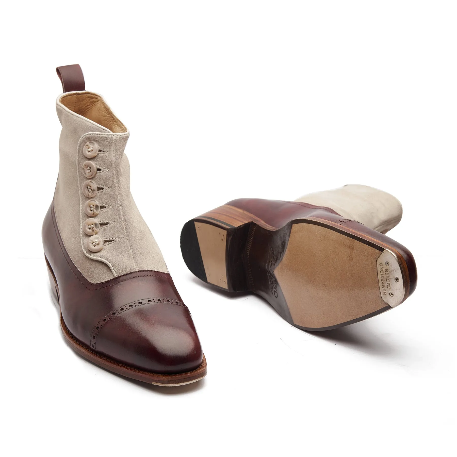 Esquire, Button Boot - Plum Museum Calf Ivory Suede | Hand Welted Contemporary Classics sold by Blkbrd Shoemaker product image thumbnail 5