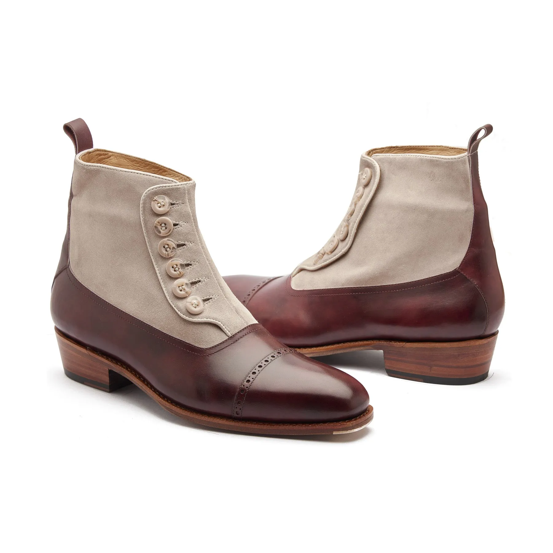 Esquire, Button Boot - Plum Museum Calf Ivory Suede | Hand Welted Contemporary Classics sold by Blkbrd Shoemaker product image thumbnail 3