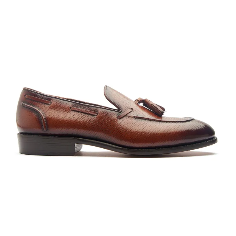 Royce, Tassel Loafer - Cognac Hatchgrain | Contemporary Classics sold by Blkbrd Shoemaker