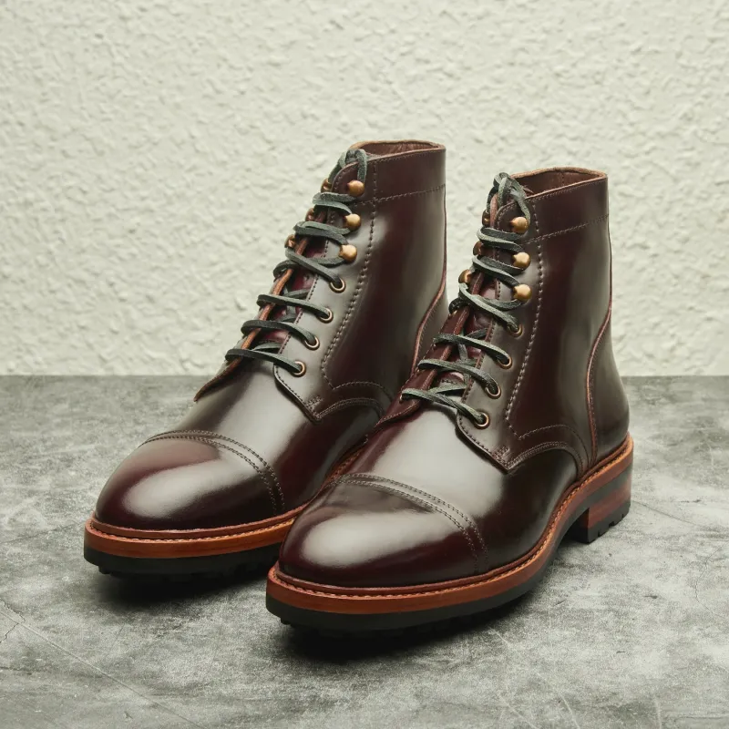 Dixon, Cap-Toe Derby Boot - Shell Cordovan Color#8 | Hand Welted Cordovan Series made by Blkbrd Shoemaker