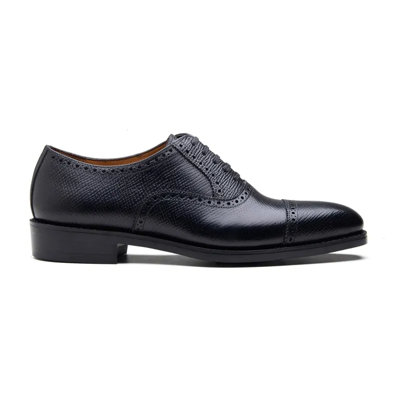 Bemer-X, Quarter Brogue Oxford - Horween Hatch-grain Black | Hand Welted Contemporary Classics made by Blkbrd Shoemaker