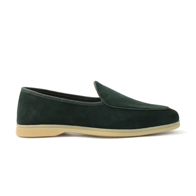Lorenzo, Belgian Loafer - Castorino Suede Bottle Green | Unlined Flex Collection sold by Blkbrd Shoemaker