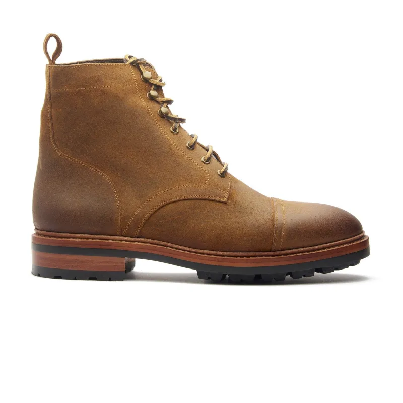 Dixon, Cap-Toe Derby Boot - CF Stead Waxy Suede Wheatbuck | Hand Welted Service Boots made by Blkbrd Shoemaker