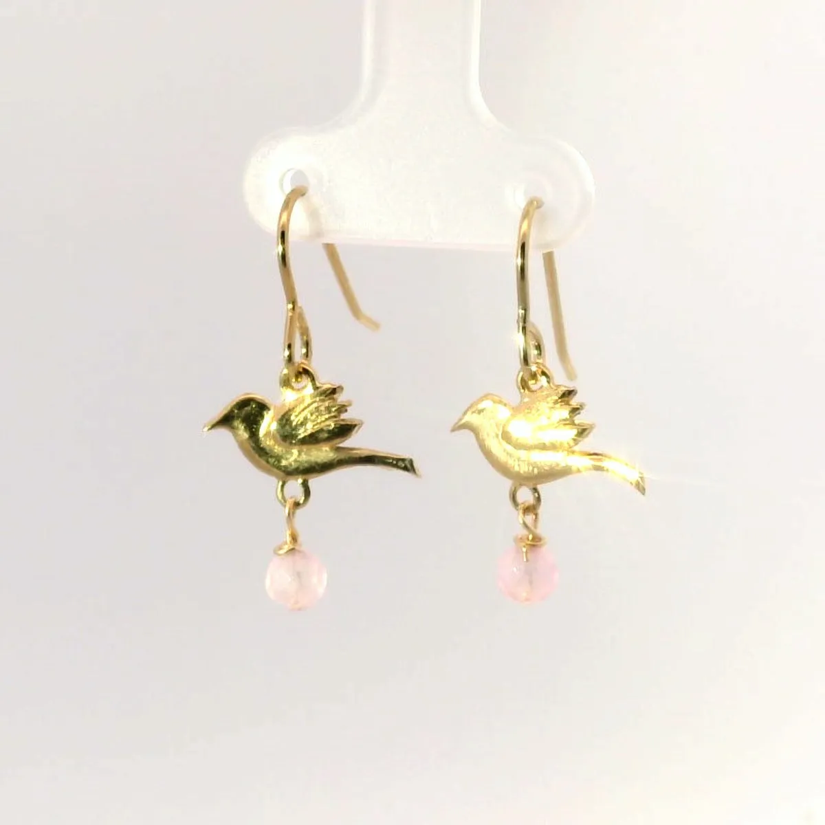 Frida Kahlo Bird Rose Quartz Drop Earrings (18ct Gold Vermeil) sold by Licensed to Charm product image thumbnail 2