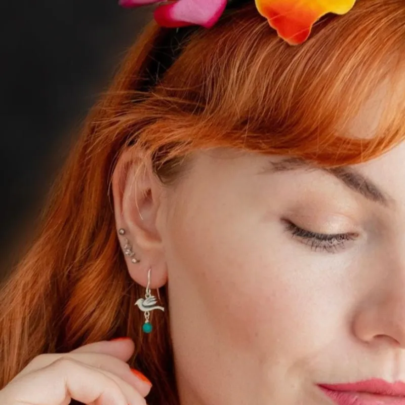 Frida Kahlo Bird Turquoise Drop Earrings (Sterling Silver) made by Licensed to Charm