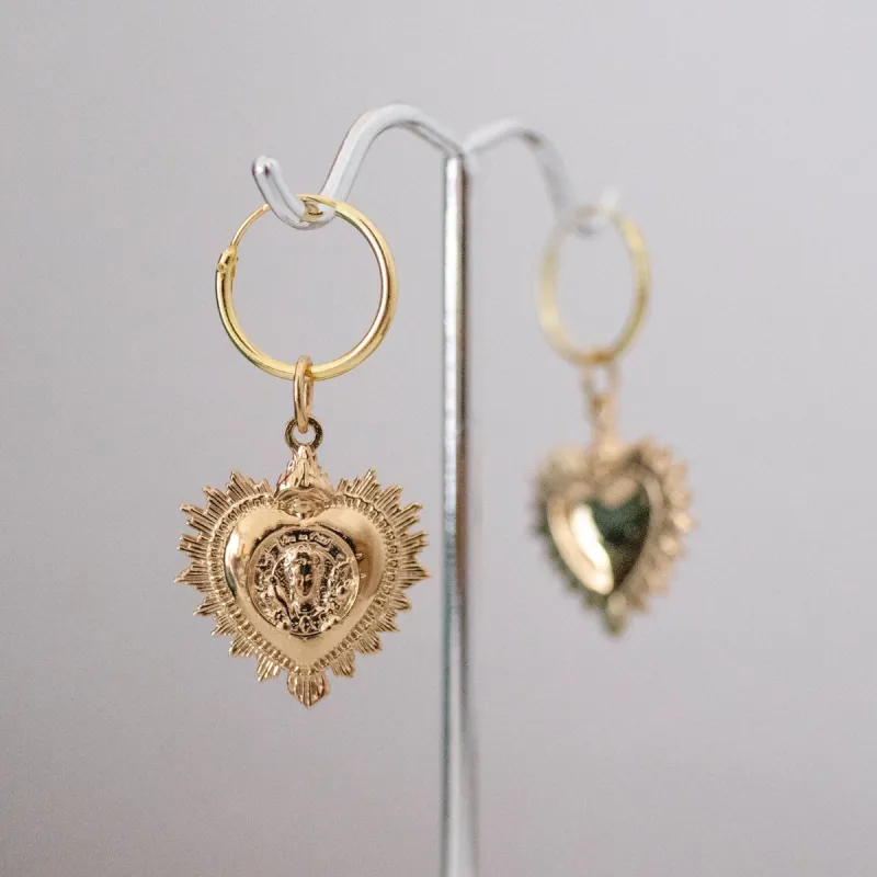 Frida Kahlo Viva La Vida Heart Hoop Earrings (Gold Vermeil) made by Licensed to Charm