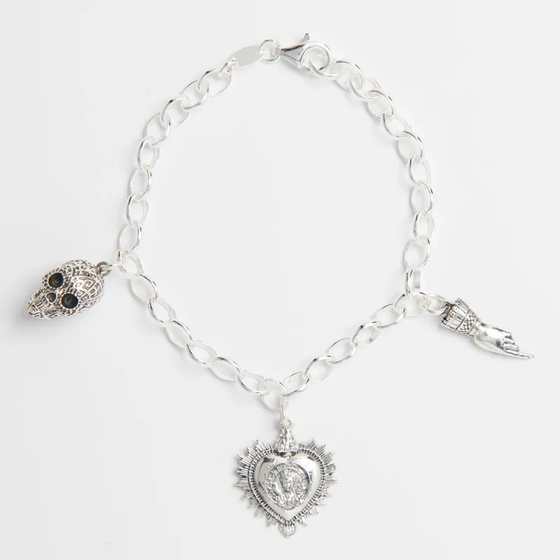 Frida Kahlo Viva La Vida Heart and Skull Charm Bracelet made by Licensed to Charm