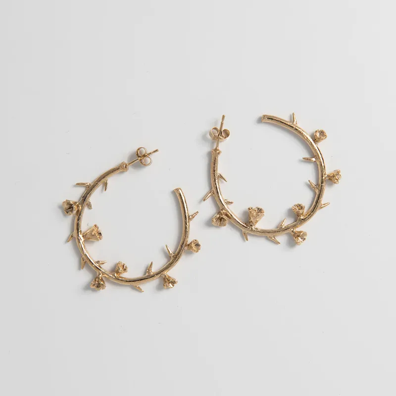 Frida Kahlo Thorn Hoop Earrings (18ct Gold Vermeil) made by Licensed to Charm