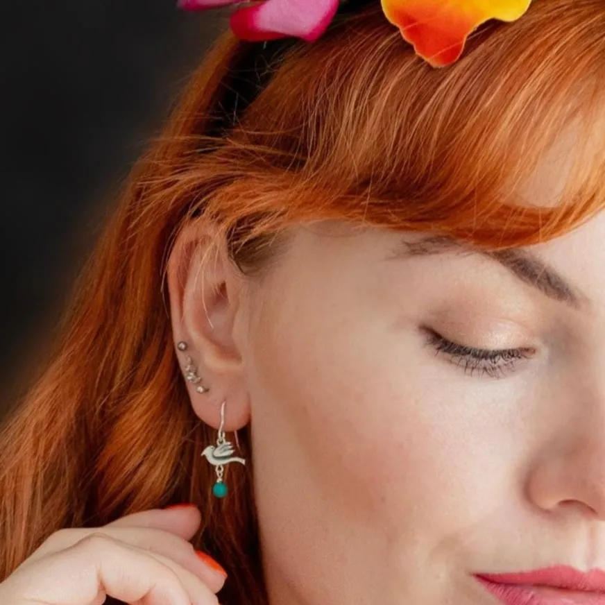 Frida Kahlo Bird Turquoise Drop Earrings (Sterling Silver) sold by Licensed to Charm product image thumbnail 2