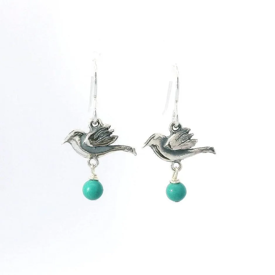 Frida Kahlo Bird Turquoise Drop Earrings (Sterling Silver) sold by Licensed to Charm