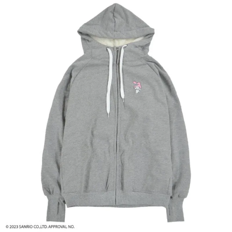 Jacket- My Melody Embroidery Winter Hoodie Grey sold by Anthony Wang