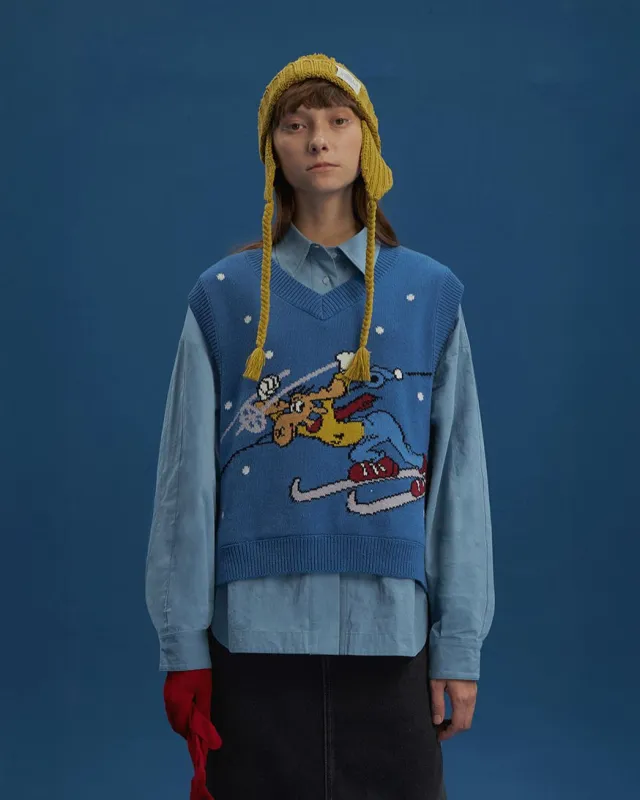 The Skiing Moose Vest sold by Kina and Tam