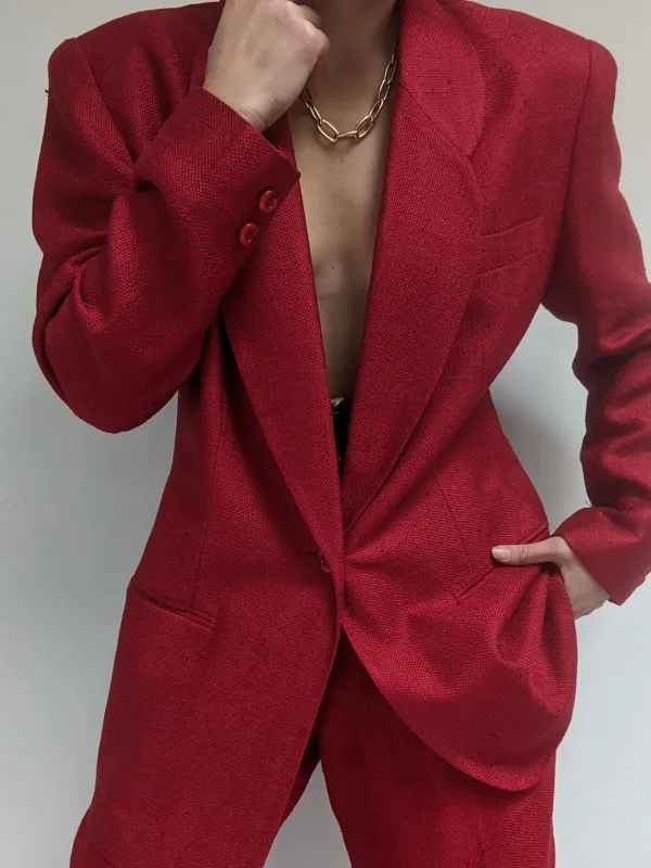 Stunning Vintage Crimson Woven Silk Suit made by NA NIN