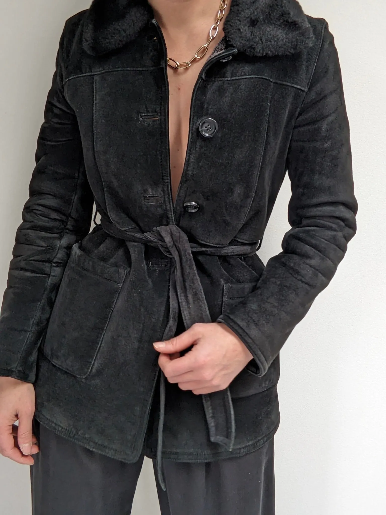 Vintage Caviar Belted Suede Jacket sold by NA NIN product image thumbnail 5
