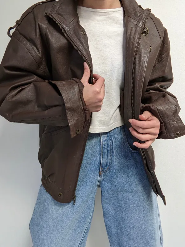 Vintage Espresso Smooth Leather Bomber sold by NA NIN
