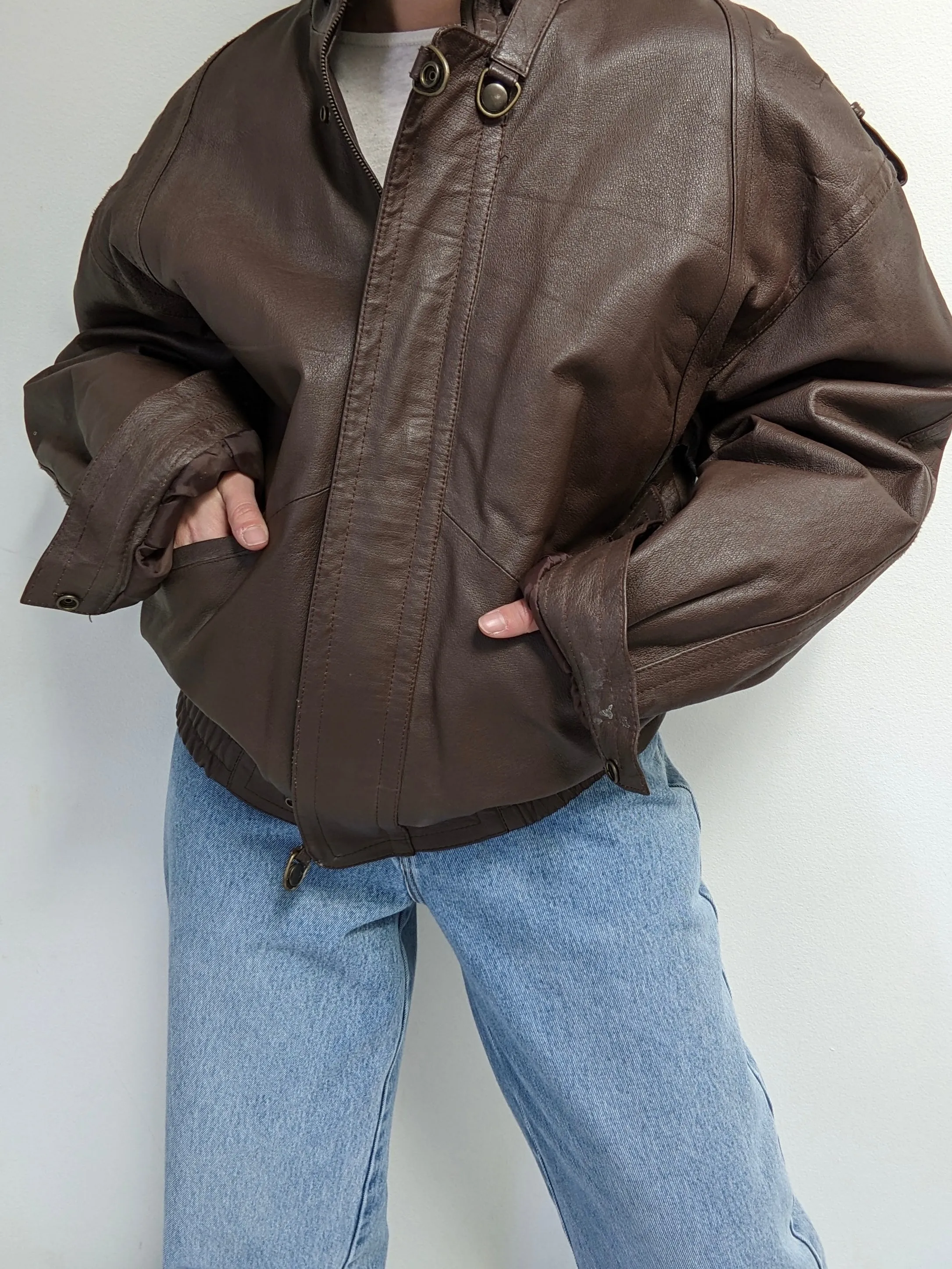 Vintage Espresso Smooth Leather Bomber sold by NA NIN product image thumbnail 4