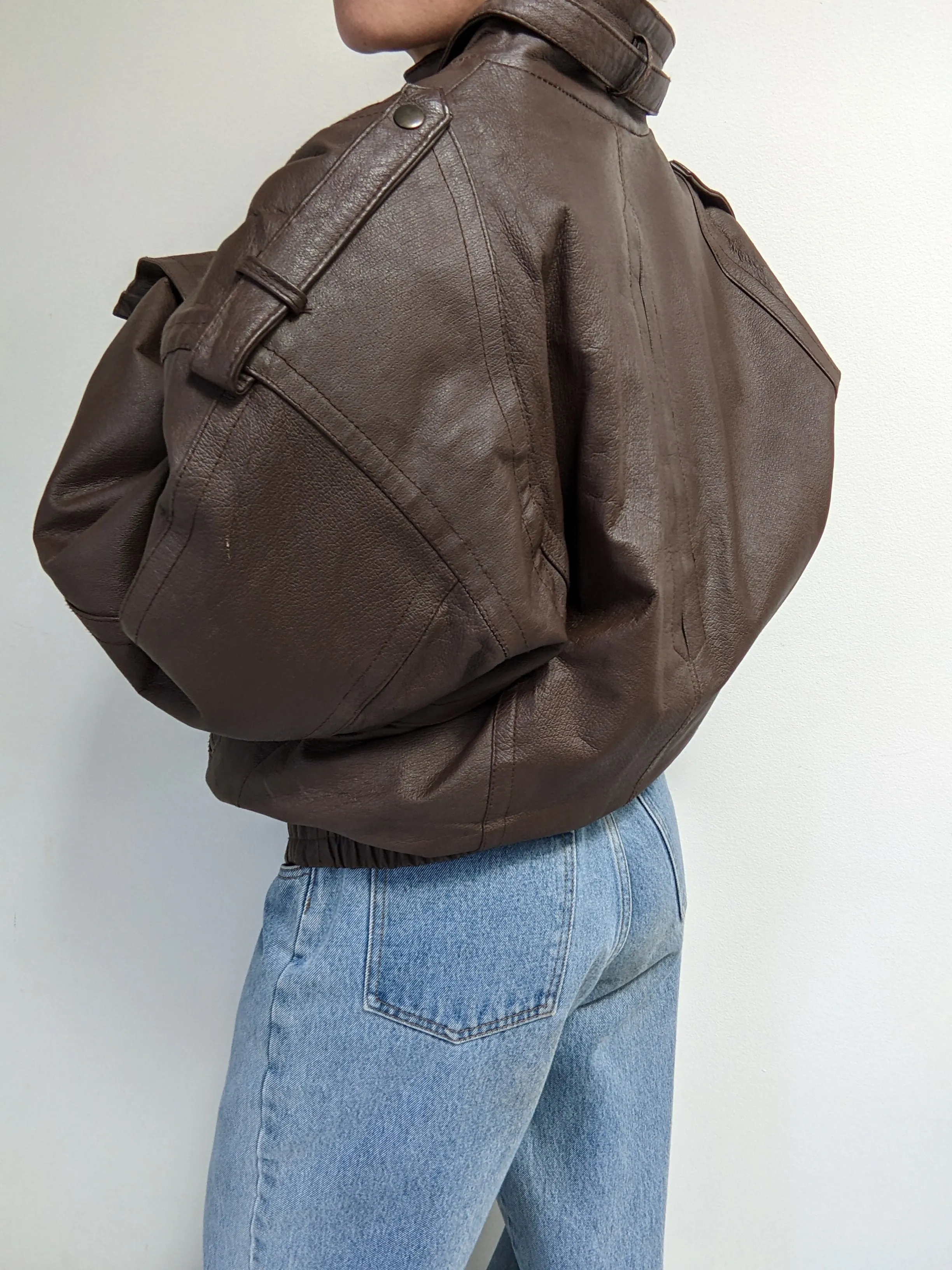 Vintage Espresso Smooth Leather Bomber sold by NA NIN product image thumbnail 3