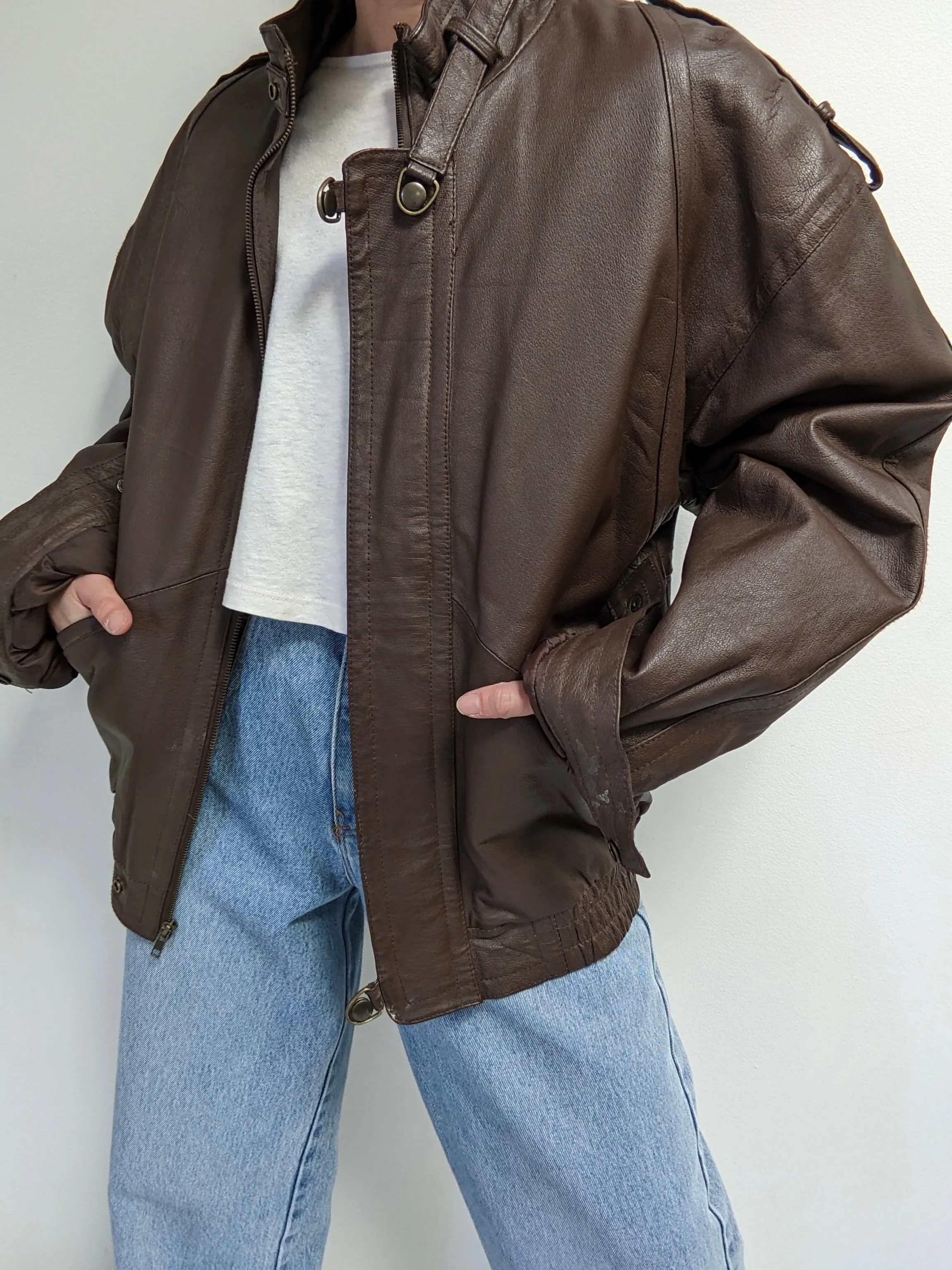 Vintage Espresso Smooth Leather Bomber sold by NA NIN product image thumbnail 2