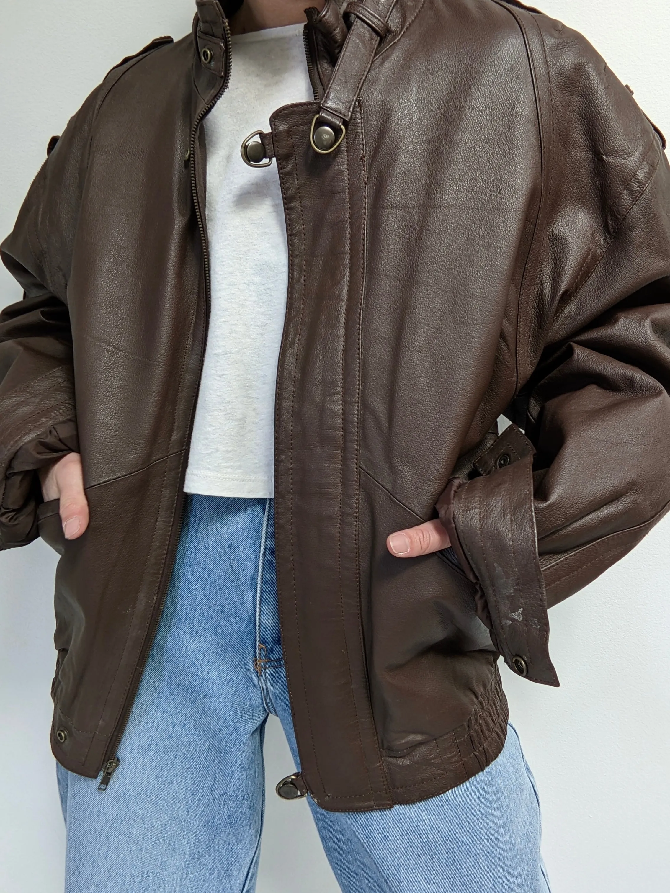 Vintage Espresso Smooth Leather Bomber sold by NA NIN product image thumbnail 5