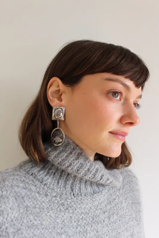 Rare Vintage Sterling Silver Dropped Fish Earrings made by NA NIN