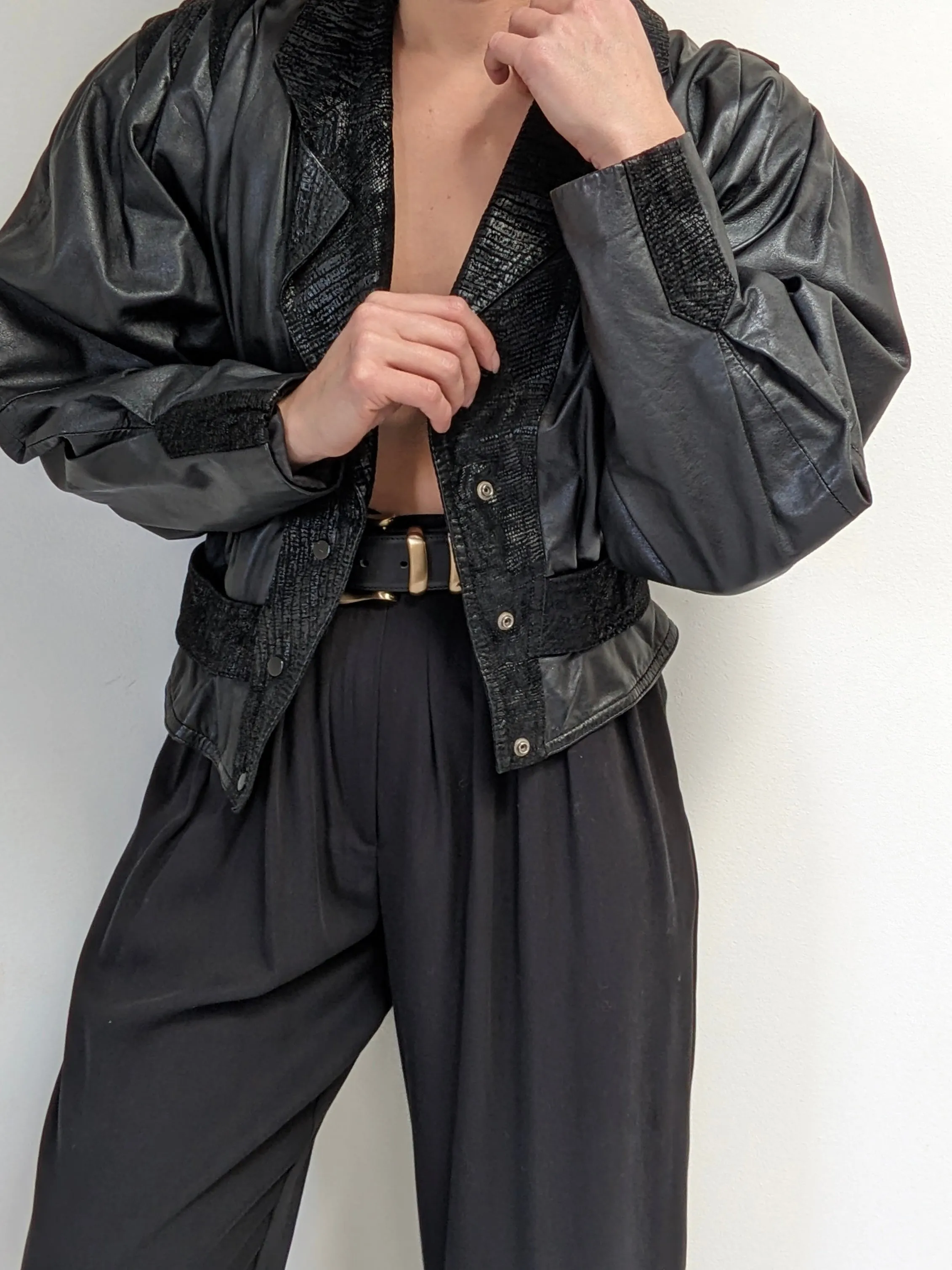 Bold Vintage Cropped Black Leather Bomber sold by NA NIN product image thumbnail 3