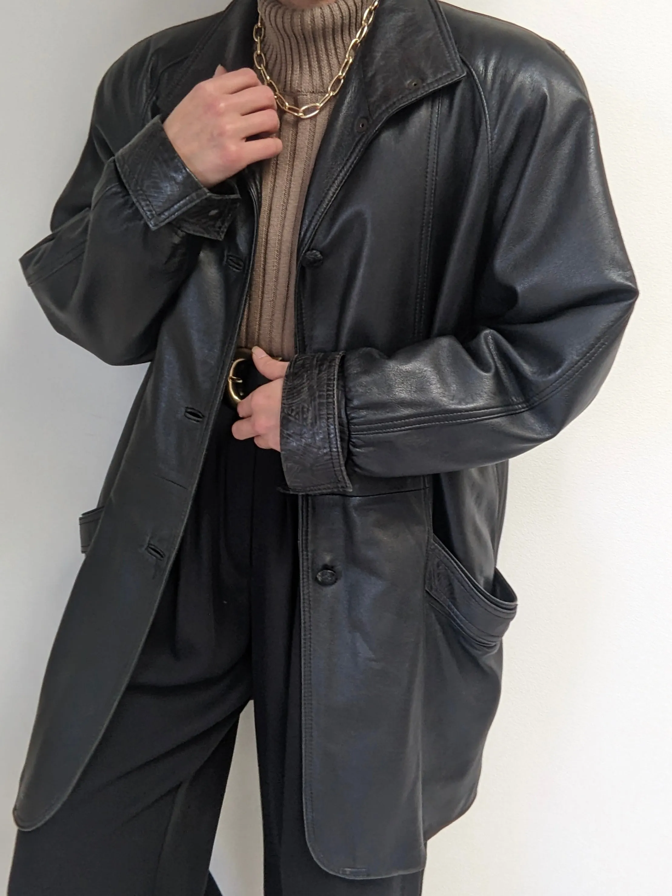 Bold Vintage Ink Leather Coat sold by NA NIN product image thumbnail 2