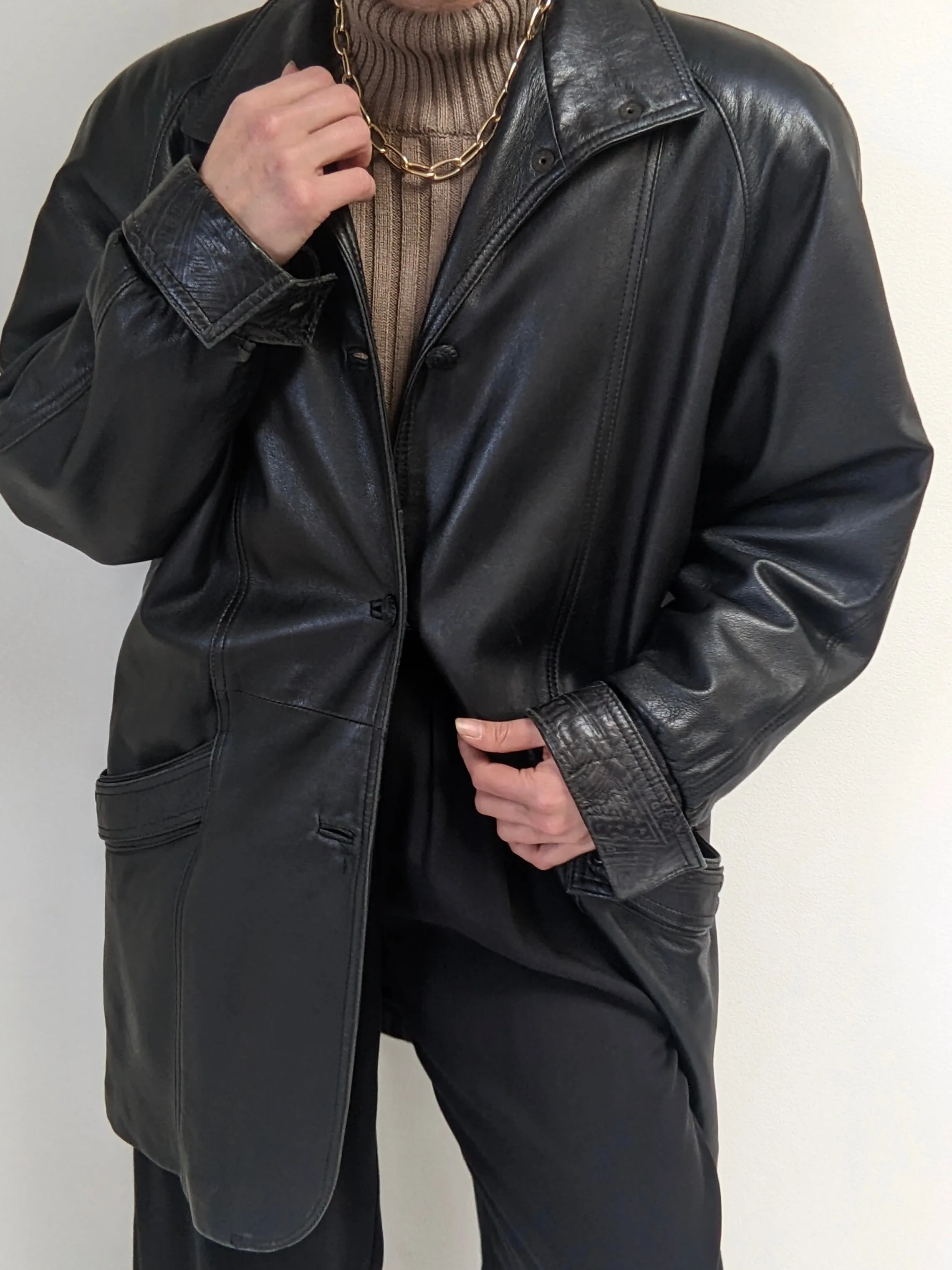 Bold Vintage Ink Leather Coat sold by NA NIN product image thumbnail 5