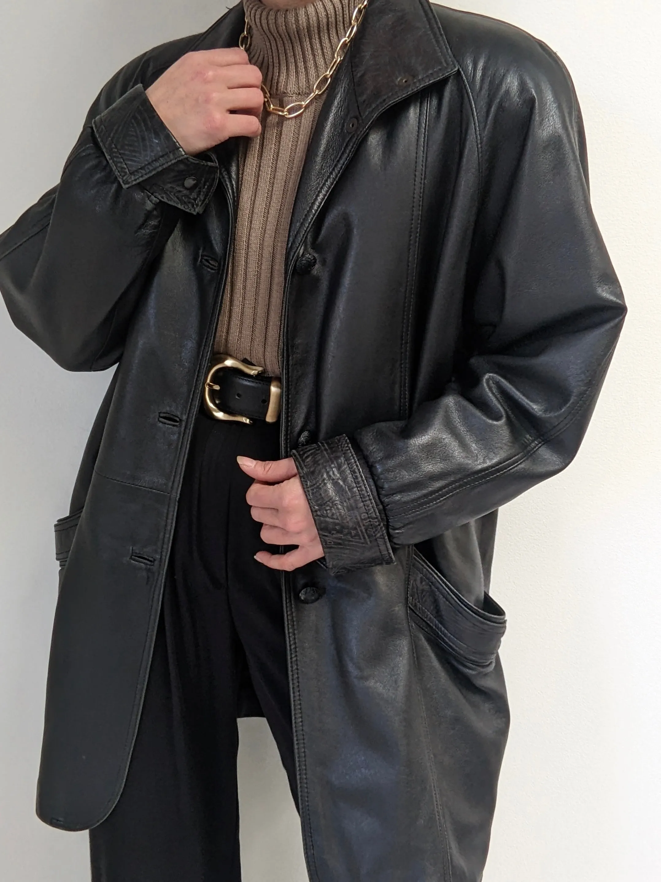 Bold Vintage Ink Leather Coat sold by NA NIN product image thumbnail 4