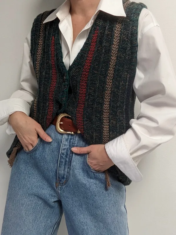 Lovely Vintage Striped & Fringed Sweater Vest sold by NA NIN